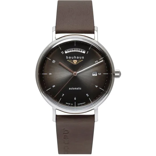 Bauhaus Automatikuhr anthrazit braun silberfarben mit Wochentagsanzeige 2162-2