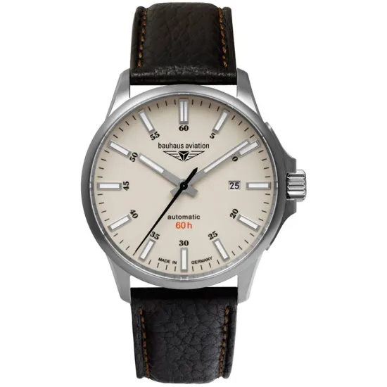 Bauhaus Aviation Automatikuhr mit Titanium Gehäuse und braunem Lederband 2864-5