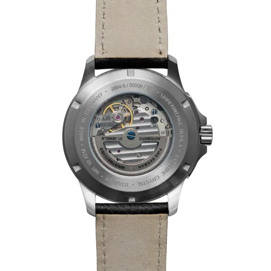 Bauhaus Aviation Automatikuhr mit Titanium Gehäuse und braunem Lederband 2864-5