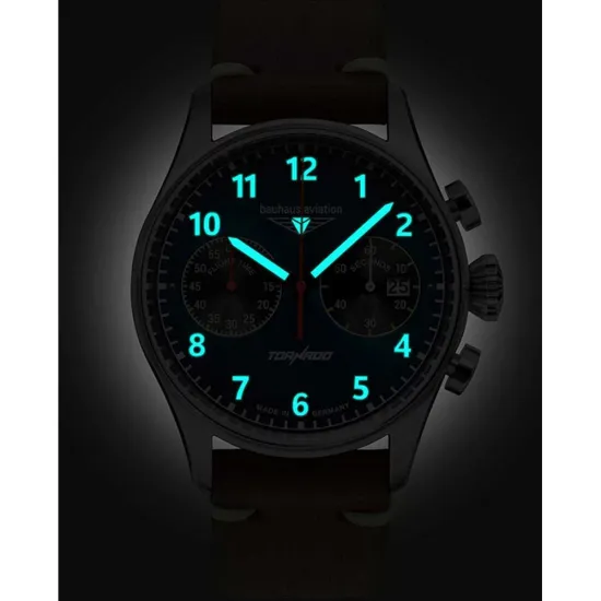 Bauhaus Aviation Tornado Quarzuhr silberfarben blau mit braunem Lederband 2772-3