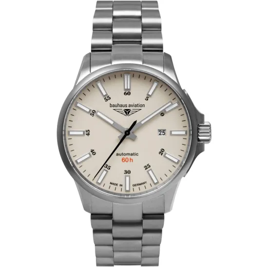 Bauhaus Avitation Herrenuhr Automatik beige Titan silberfarben mit Gliederband 2864M-5