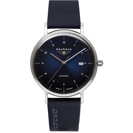Bauhaus Herrenuhr Automatikuhr ETA 2824 SW200 blau silberfarben mit Lederband 2152-3