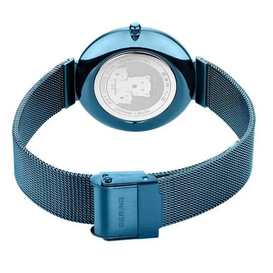 BERING Charity Damenuhr blau glänzend mit goldfarbenen Akzenten 18132-Charity1