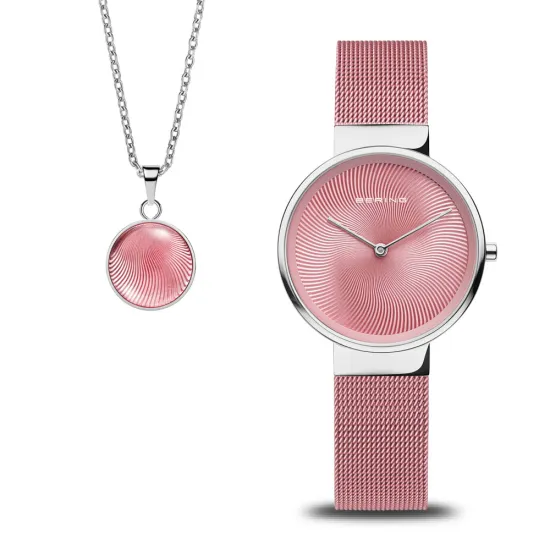 BERING Charity Set Uhr Milanaiseband rosa Kette mit Anhänger rosa 19031-989-GWP