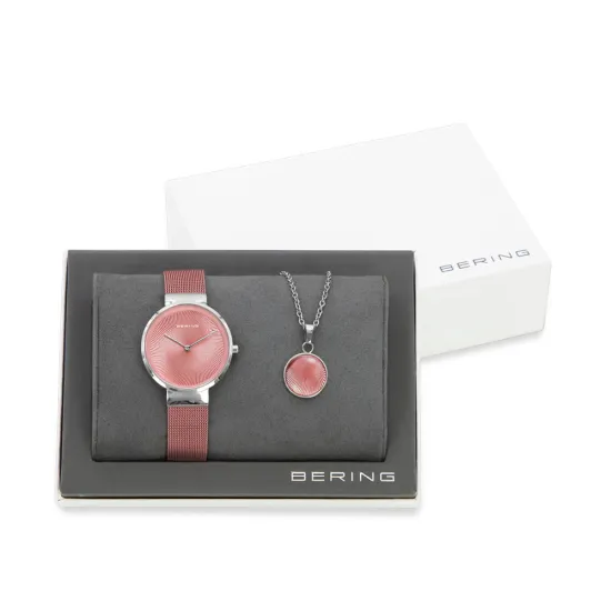 BERING Charity Set Uhr Milanaiseband rosa Kette mit Anhänger rosa 19031-989-GWP
