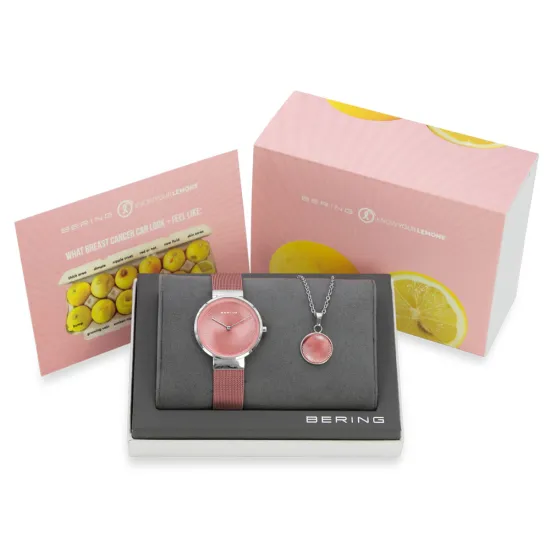 BERING Charity Set Uhr Milanaiseband rosa Kette mit Anhänger rosa 19031-989-GWP