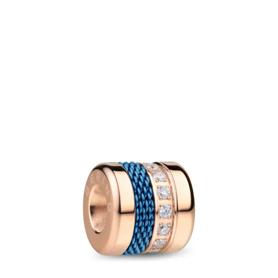 BERING Charm Edelstahl IP roségold mit Mesh eisblau und Zirkonia Love-5