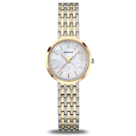 BERING Classic Damenuhr rund Edelstahl bicolor Zifferblatt perlmutt 19126-710