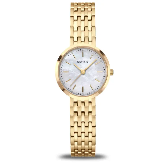 BERING Classic Damenuhr rund Edelstahl goldfarben Zifferblatt perlmutt 19126-734
