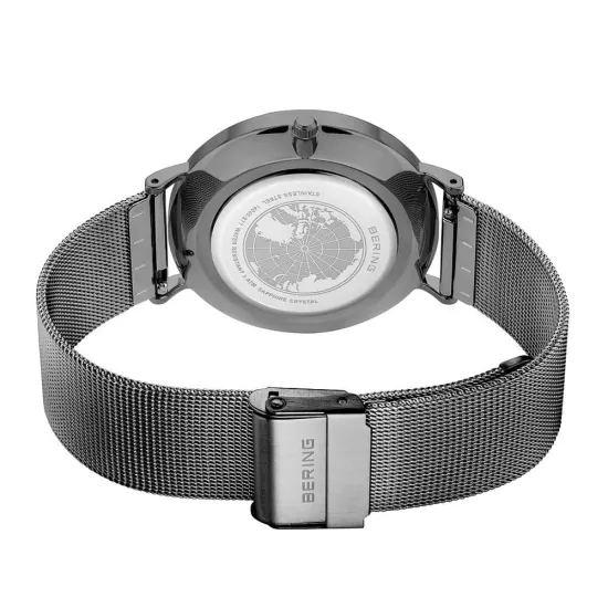 BERING Classic Herrenuhr Edelstahl grau mit Milanaiseband 14040-377