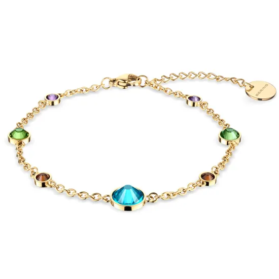 BERING Damenarmband Edelstahl goldfarben mit bunten Steinen 18 cm 652-27-180