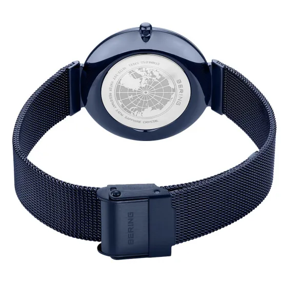 BERING Damenuhr blau glänzend mit weisser Keramik-Lünette 18132-397