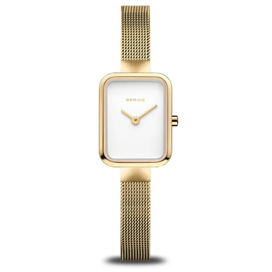 BERING Damenuhr Classic Petite Square goldfarben gebürstet mit Milanaiseband 14520-334