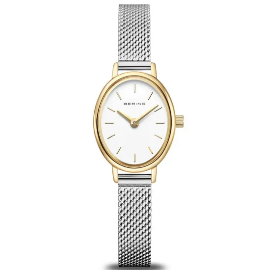 BERING Damenuhr oval goldfarben mit Milanaiseband silberfarben 11020-010