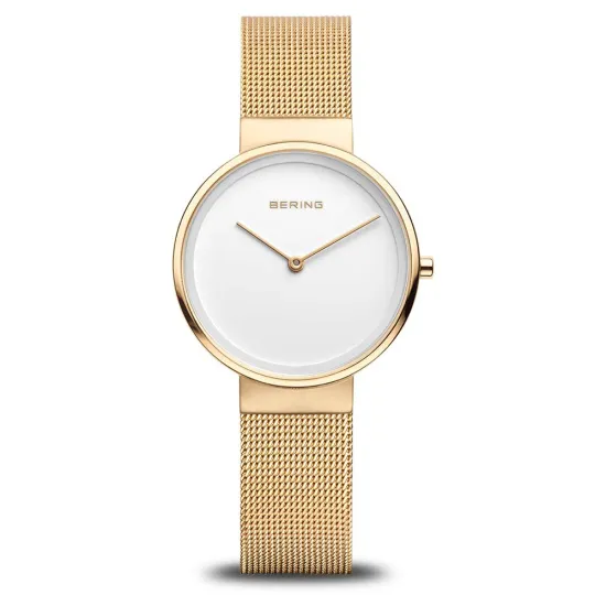 BERING Damenuhr rund klassisch goldfarben mit Milanaiseband 14531-334