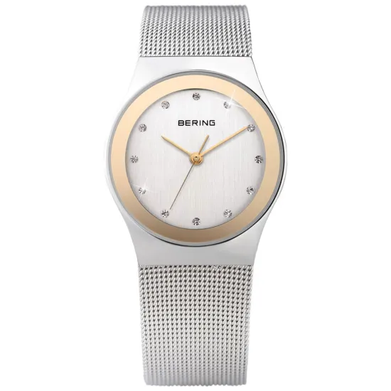 BERING Damenuhr rund klassisch silbern mit goldenen Akzent