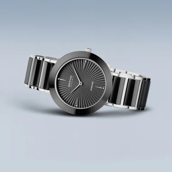 BERING Damenuhr schwarz silberfarben mit Keramik 11435-702