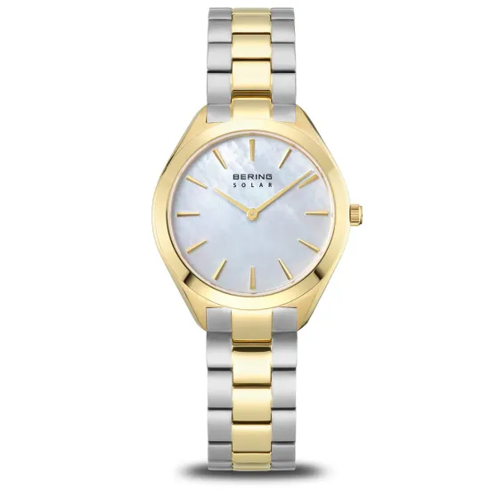 BERING Damenuhr Solar bicolor mit Gliederband Zifferblatt Perlmutt 17331-710