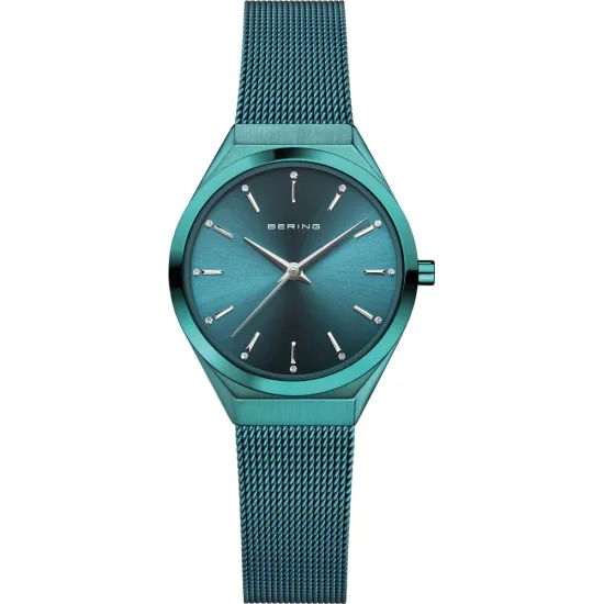 BERING Damenuhr Ultra Slim grün mit Milanaiseband 18729-888