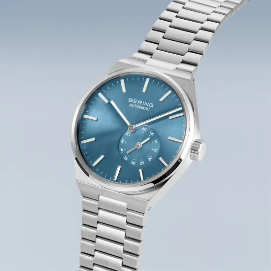 BERING Herrenuhr Automatic Edelstahl silberfarben gebürstet blau 19441-Charity