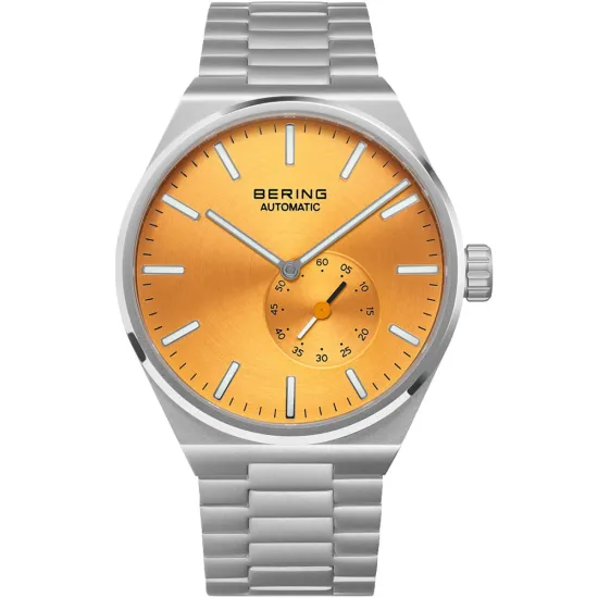 BERING Herrenuhr Automatik Edelstahl silberfarben orange 19441-701