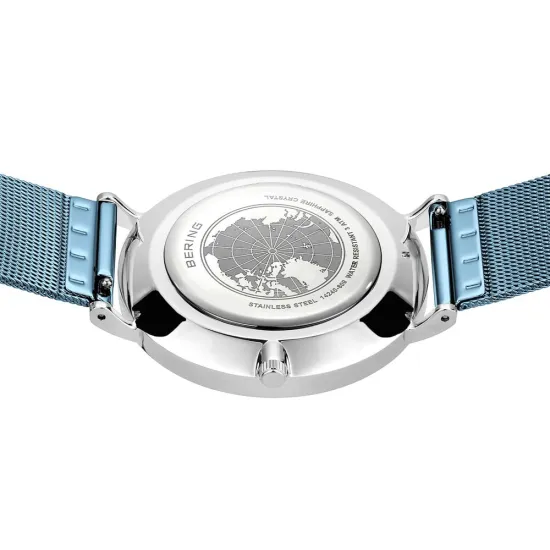 BERING Herrenuhr Classic Edelstahl  Zifferblatt und Milanaiseband hellblau 14240-809