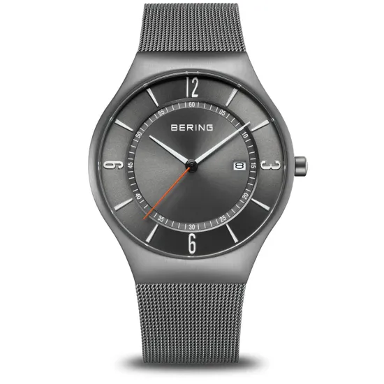 BERING Herrenuhr Edelstahl grau Milanaiseband 15940-377
