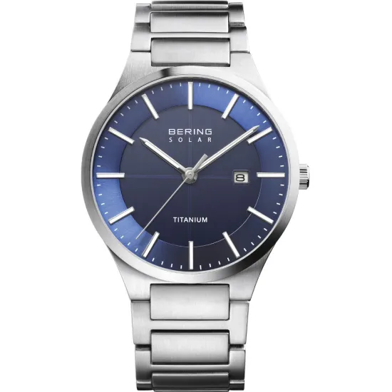 BERING Herrenuhr Solaruhr Titan blau mit Gliederarmband 15239-777