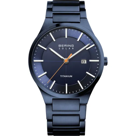 BERING Herrenuhr Solaruhr Titan blau mit Gliederarmband 15239-797