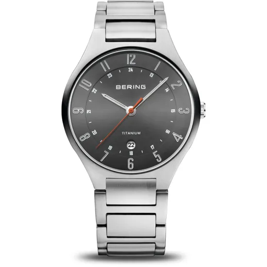 BERING Herrenuhr Titanuhr silbergrau mit Gliederband 11739-772