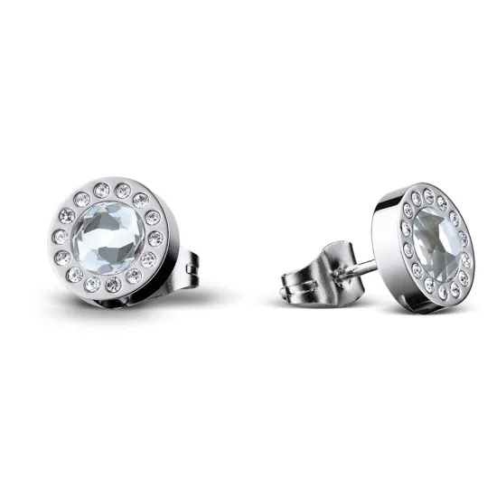 BERING Ohrstecker rund aus Edelstahl mit weißen Steinen 711-175-05