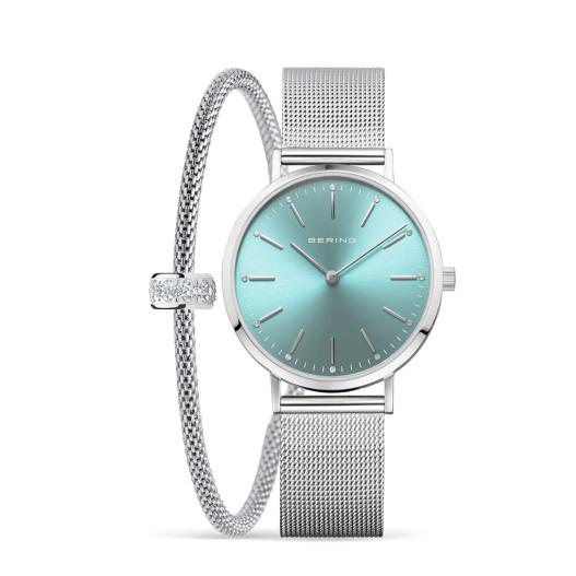 BERING Set Classic Uhr mit Armband Milanaise Edelstahl blau 14134-005-GWP