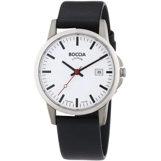 Boccia Armbanduhr Titan mit schwarzem Lederarmband 3622-01