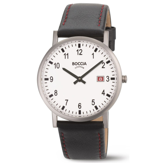 Boccia Armbanduhr Titan mit schwarzem Lederband 3662-01