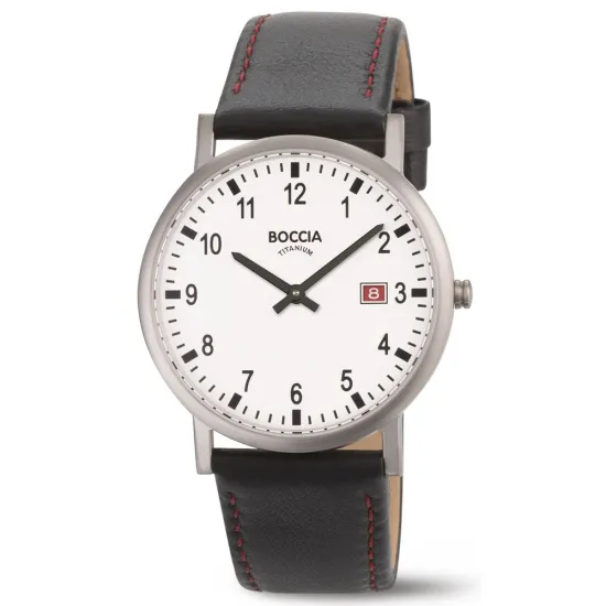 Boccia Armbanduhr Titan mit schwarzem Lederband 3662-01