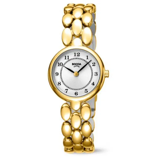 Boccia Damenuhr aus Titanium goldfarben mit Schmuckband 3378-03