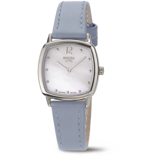 Boccia Damenuhr mit hellblauem Lederband Zifferblatt Perlmutt 3343-05