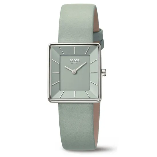 Boccia Damenuhr Titan eckig Lederband grün 3351-07