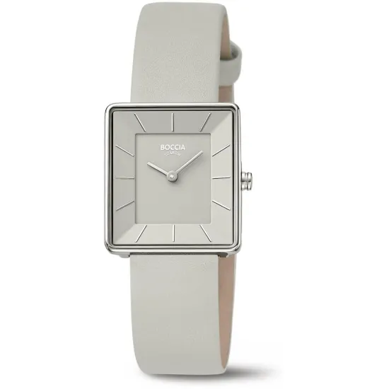 Boccia Damenuhr Titan eckig mit grauem Lederband 3351-01