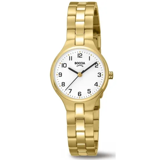 Boccia Damenuhr Titan goldfarben Zifferblatt weiss 3330-03