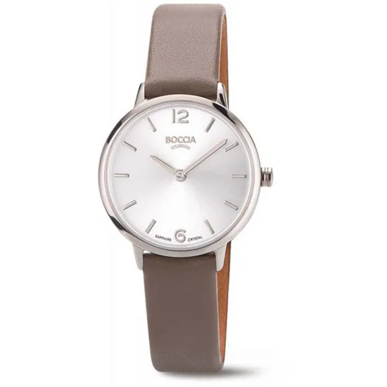 Boccia Damenuhr Titan mit graubraunem veganem Band und Saphirglas 3345-01