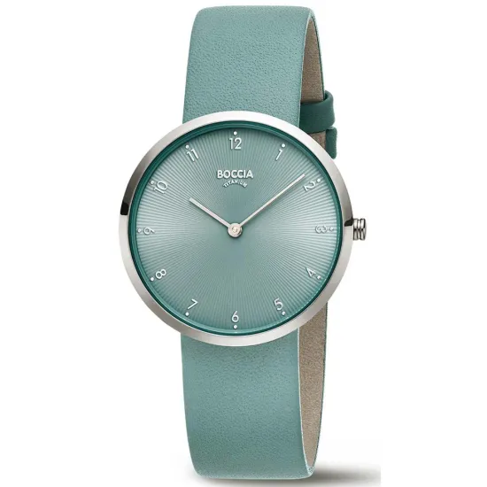 Boccia Damenuhr Titan mit Lederarmband türkis 3309-14