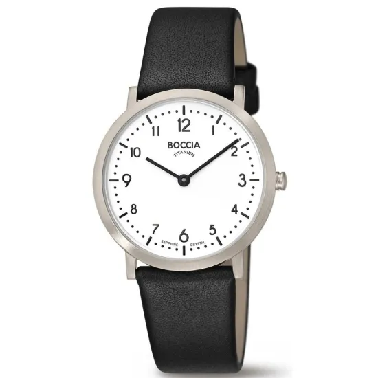 Boccia Damenuhr Titan mit schwarzem Lederband 3335-01
