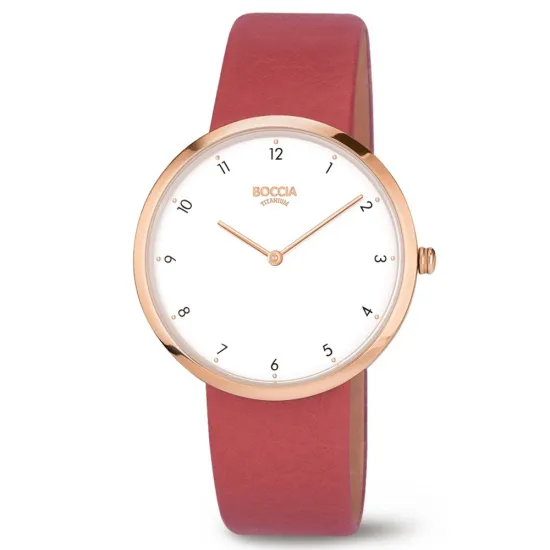 Boccia Damenuhr Titan rosegold mit rotem Lederarmband 3309-05