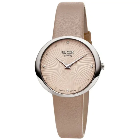Boccia Damenuhr Titan Saphirglas mit sandfarbenem Lederarmband 3364-02