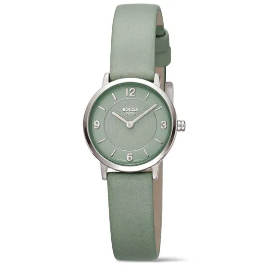 Boccia Damenuhr Titan silberfarben Saphirglas Lederband grün 3371-01