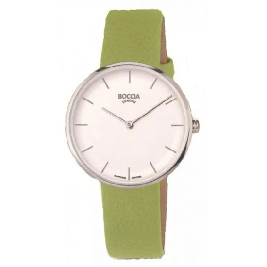 Boccia Damenuhr Titan silberfarben Saphirglas veganes Lederband grün 3327-07