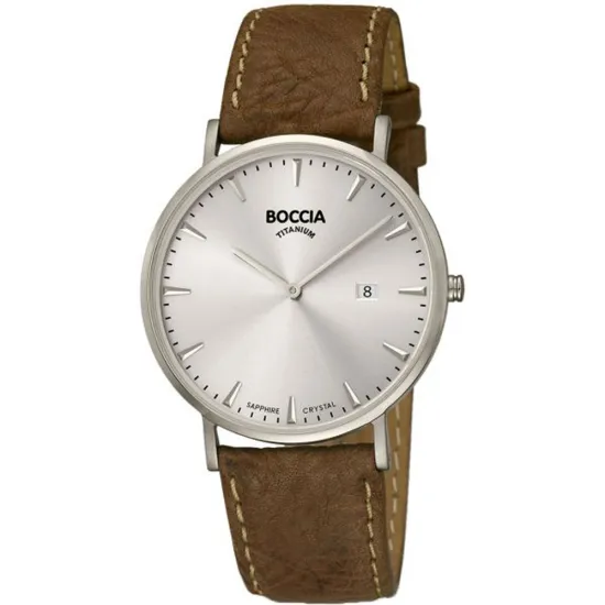 Boccia Herrenuhr Titan mit braunem Lederband 3648-01