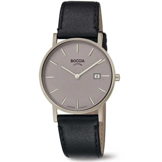 Boccia Herrenuhr Titan mit schwarzem Lederband 3637-01