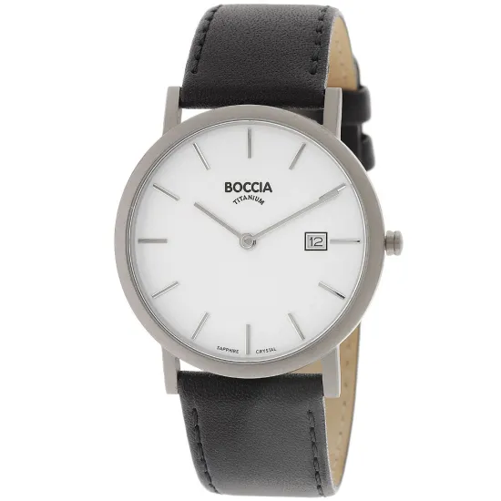 Boccia Herrenuhr Titan mit schwarzem Lederband 3637-02